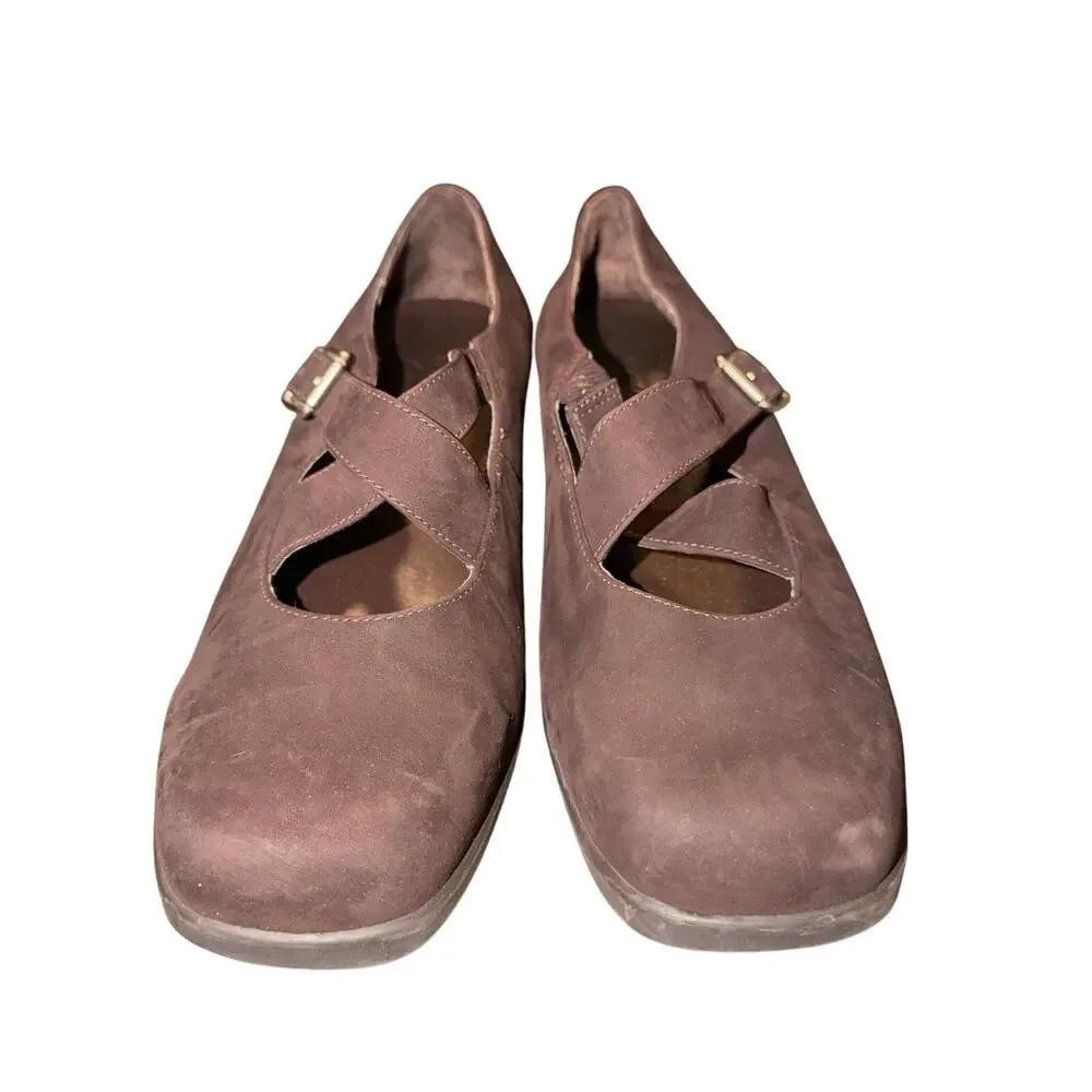 Rockport Mary Jane Flats Women’s Size 9 M Brown Leather Cross Straps Buckle Shoe